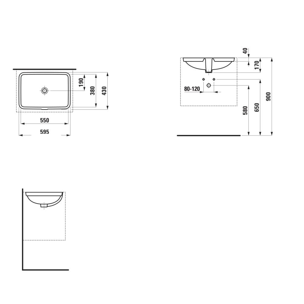 Laufen Pro S White umivaonik (lavabo) 55x38x17 podgradni pravougaoni sa prelivom 8.1196.3.000.109.1