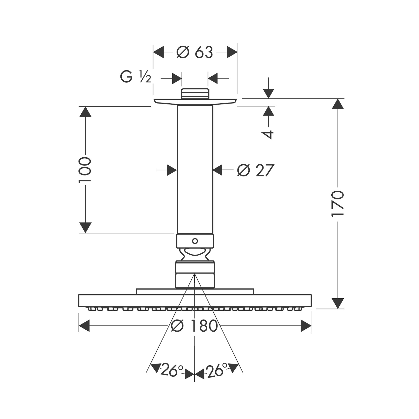 Hansgrohe RainDance S 180 Chrome nadglavni tuš okrugli sa plafonskim držačem 27478000