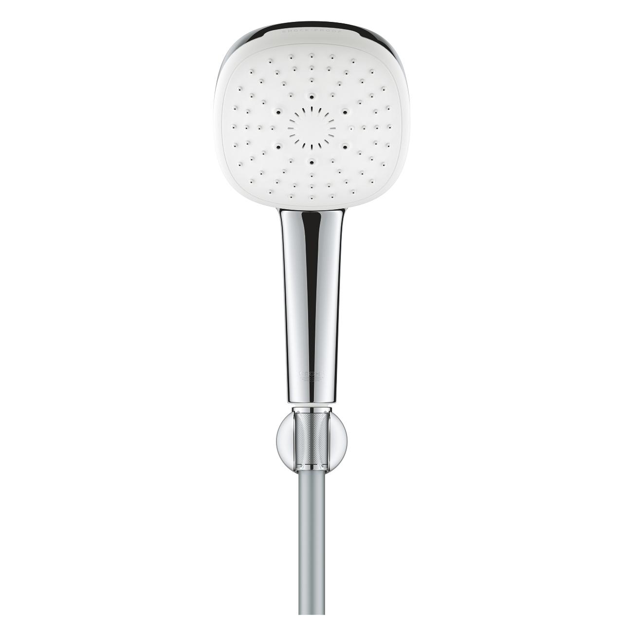 Grohe Tempesta Cube 110 Chrome Set ručni tuš sa 3 mlaza četvrtasti, zidni priključak za crevo sa integrisanim držačem za tuš i Relexaflex 1500 crevo za tuš 27588003