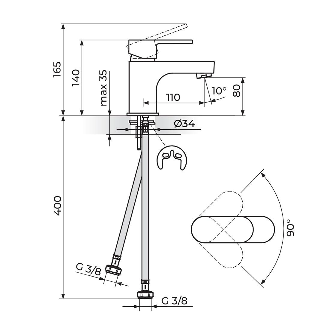Rosan Mistique Chrome 80 baterija (slavina) za umivaonik sa produženim izlivom JM30201
