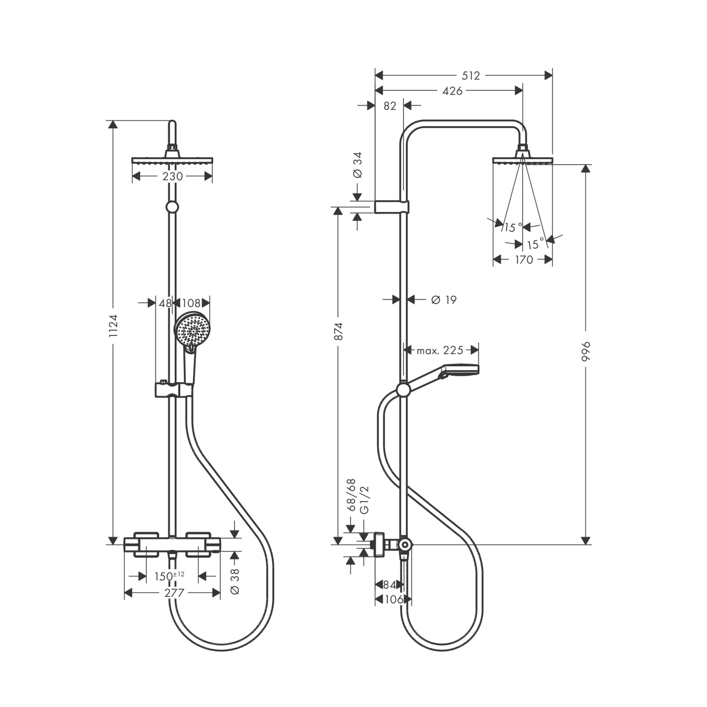 Hansgrohe Vernis Shape 230 Chrome ručni tuš sa termostatskom baterijom, usponska šipka sa kliznim držačem, crevo Metaflex C' 160 i nadglavni tuš četvrtasti 26286000