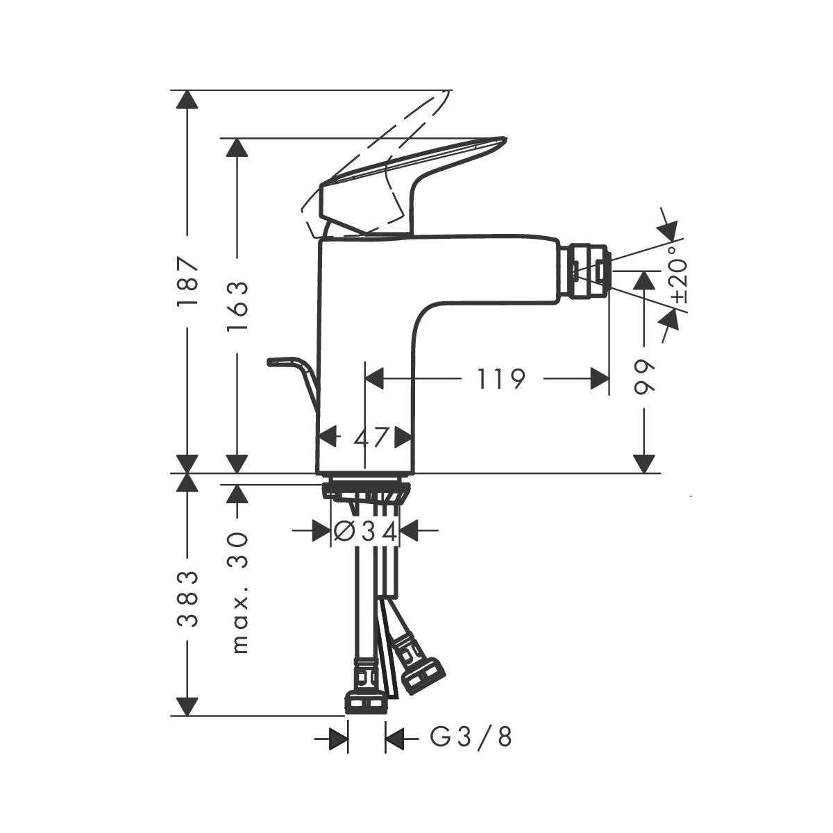 Hansgrohe Logis 100 Chrome baterija (slavina) za bide sa odlivnim ventilom sifona pop-up 71200000
