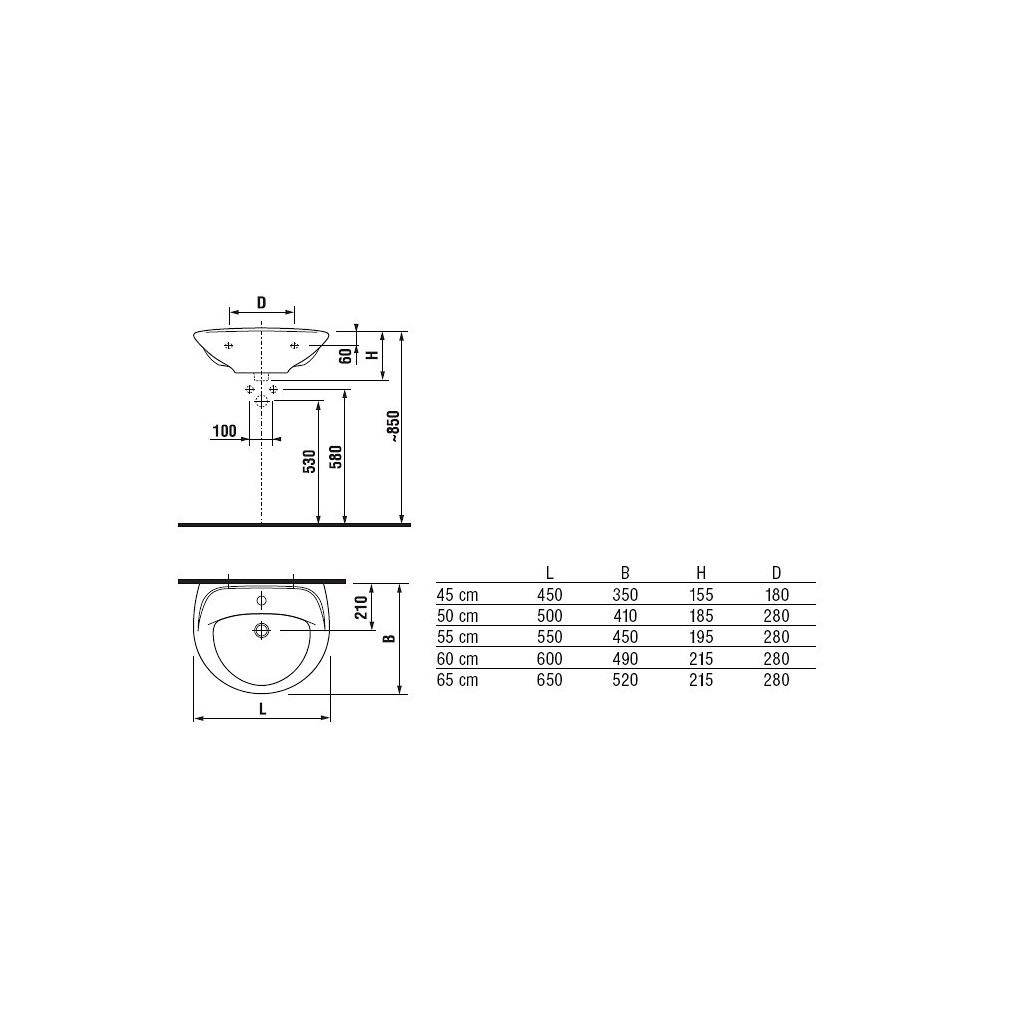 Jika Euroline  White umivaonik (lavabo) 60x49x21,5 konzolni sa rupom za bateriju i sa prelivom 8.1427.2.000.104.5