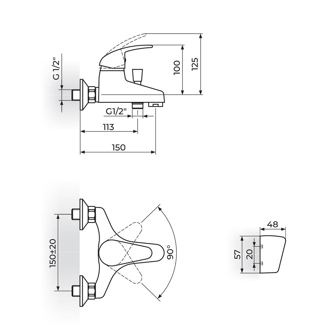 Rosan King Chrome baterija (slavina) za tuš sa izlivom i ručnim tuš setom J331001