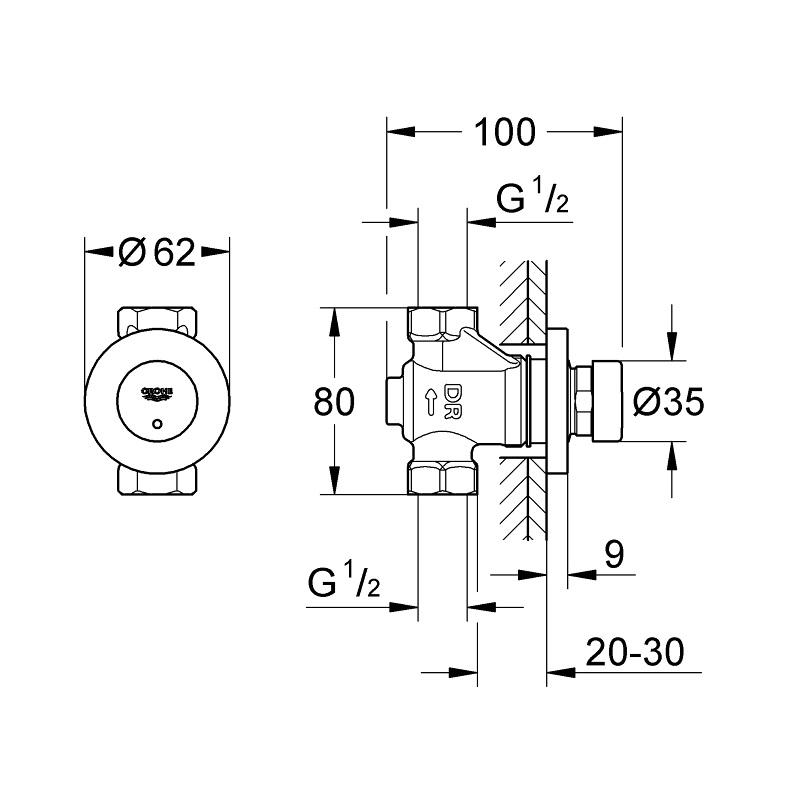 Grohe Euroeco Cosmopolitan T Chrome ventil samozatvarajući 1/2″ 36268000