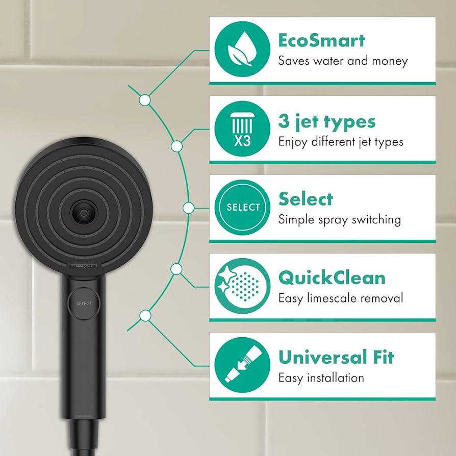 Hansgrohe Pulsify Select S Relaxation EcoSmart 105 Matt Black ručni tuš sa 3 vrste mlaza 24111670