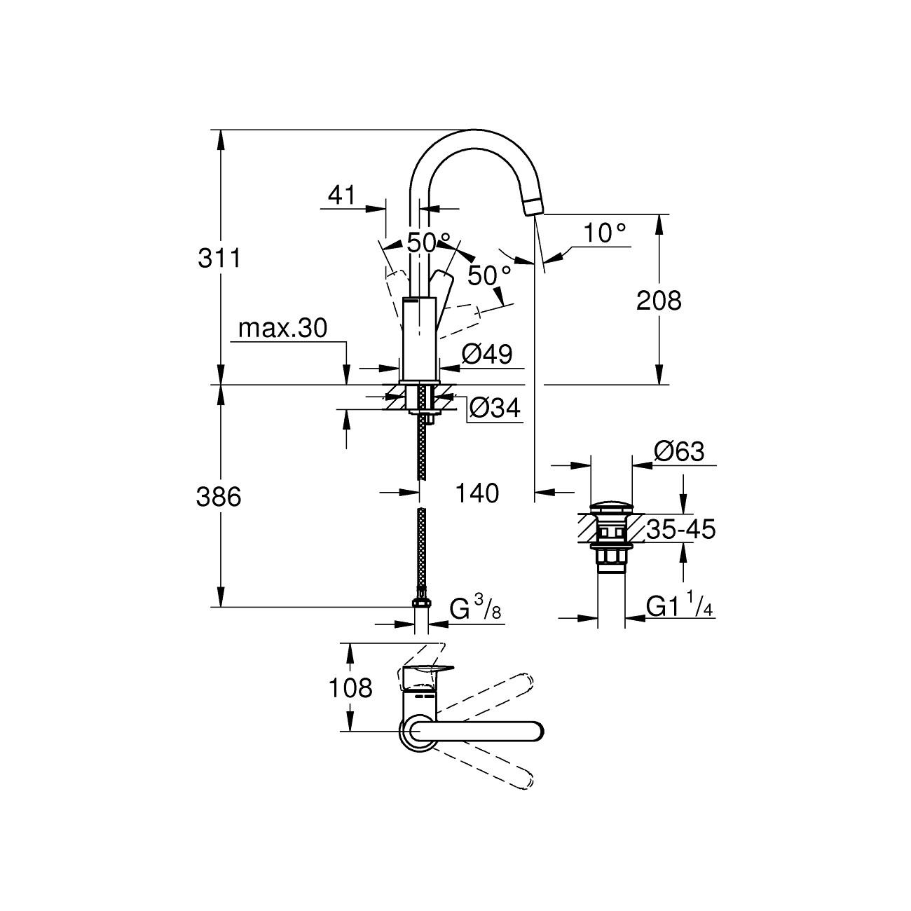 Grohe BauEdge 210 Chrome baterija (slavina) za umivaonik sa odlivnim ventilom sifona push-open 23911001