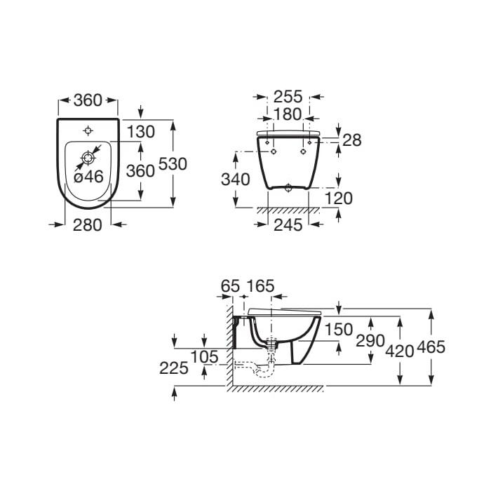 Roca Ona White bide konzolni sa rupom za bateriju 36x53x29 ovalni A357685000