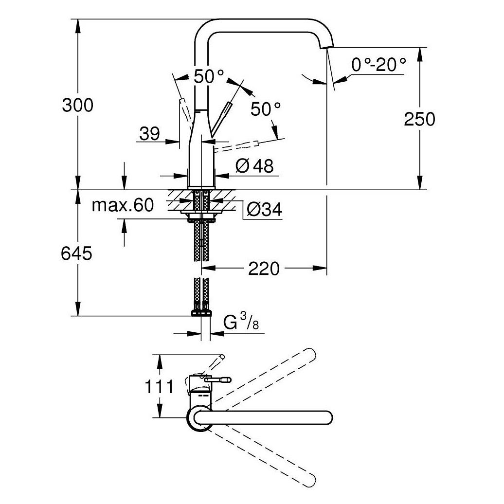 Grohe Essence 250 Chrome jednoručna baterija (slavina) za sudoperu 30269000