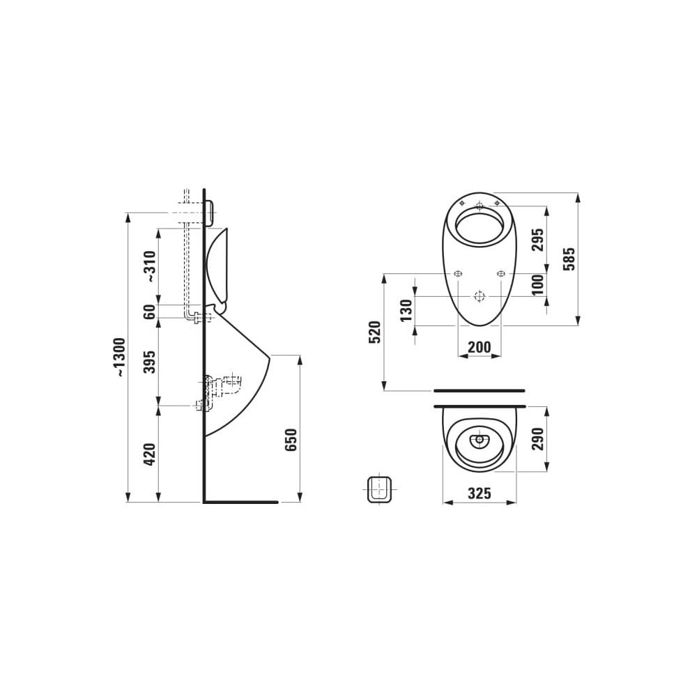 Laufen Il Bagno Alessi Black Matt pisoar 32,5x29x58,5 sa skrivenim dovodom i skrivenim odvodom (horizontalni ulaz i horizontalni izlaz) za poklopac 8.4097.1.716.000.1