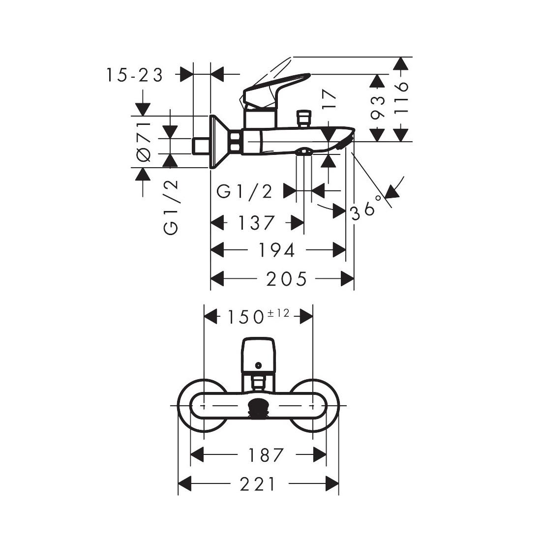 Hansgrohe Logis Matt Black baterija (slavina) za ručni tuš sa izlivom 71400670