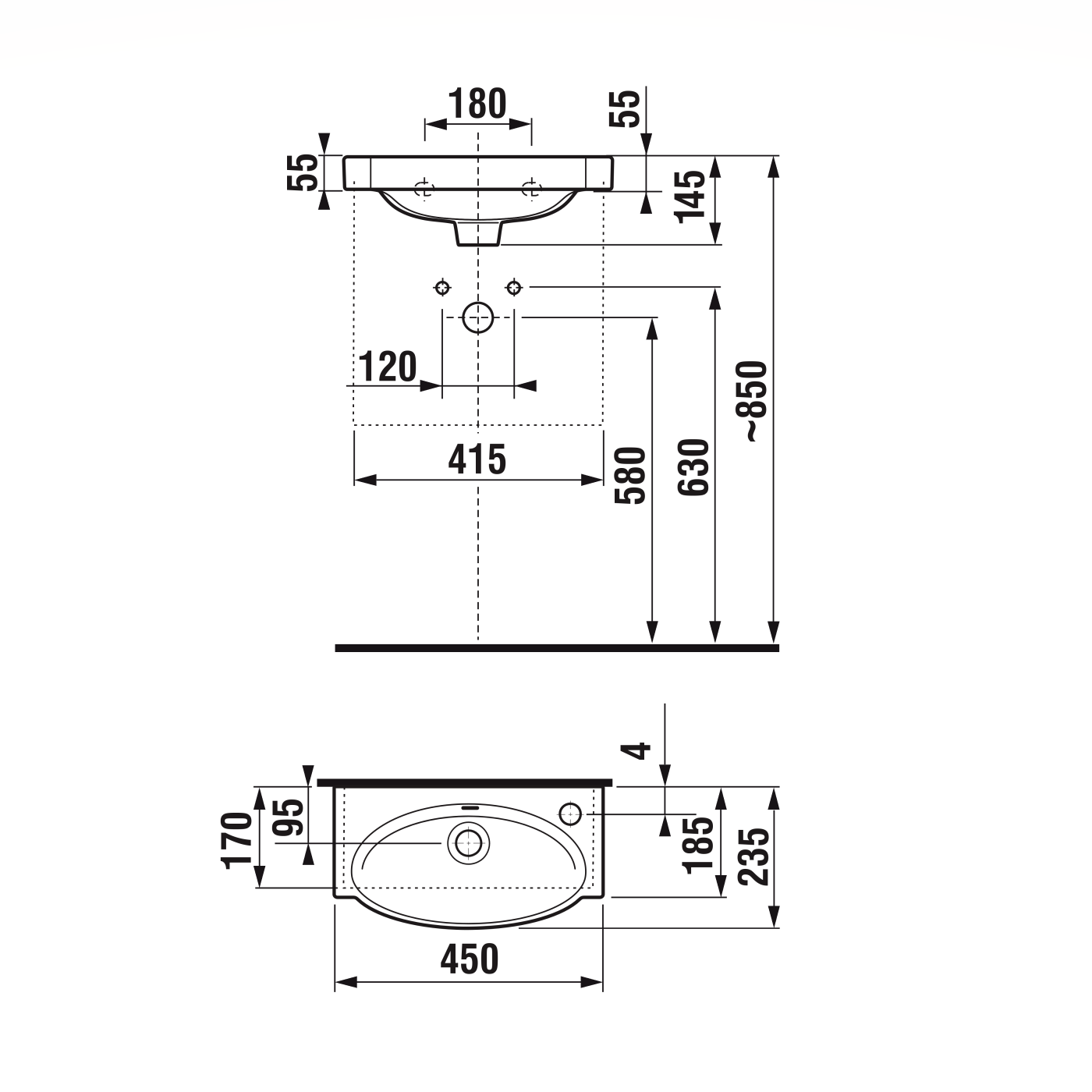Jika Tigo White umivaonik (lavabo) 45x23,5x0,55 konzolni sa rupom za bateriju desno i sa prelivom 8.1521.2.000.106.1
