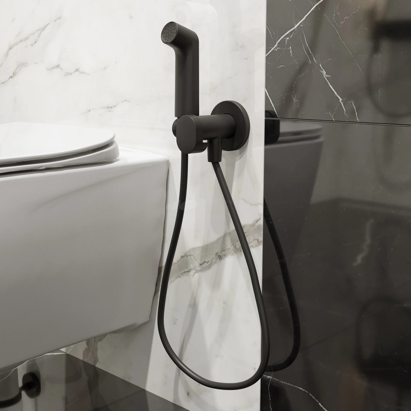 Hansgrohe S EcoSmart Matt Black higijenski (bideta) tuš, mešač sa integrisanim priključkom i držačem i Isiflex B' 1250 crevom 29232670