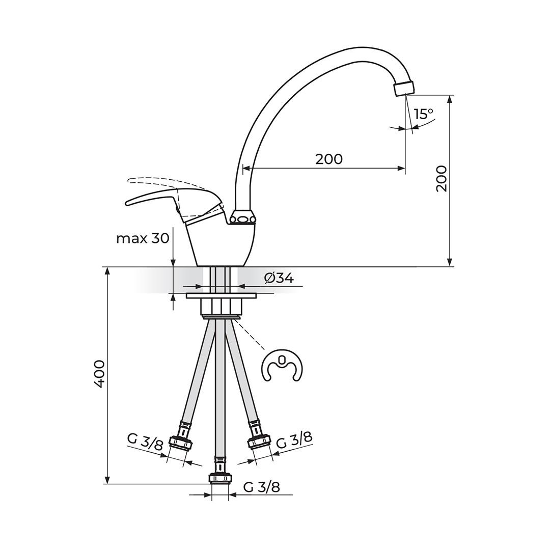 Rosan King 200 Chrome baterija (slavina) za sudoperu sa 3 cevi J382103