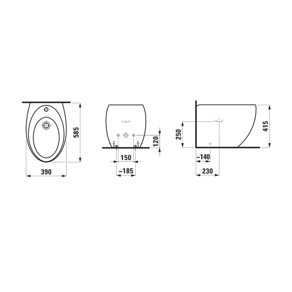 Laufen Il Bagno Alessi White LCC bide 39x58,5x41,5 sa skrivenim prelivom centralnim izrezom za slavinu dve bočne rupe za priključak za vodu i keramičkim poklopcem ventila 8.3297.1.400.304.1