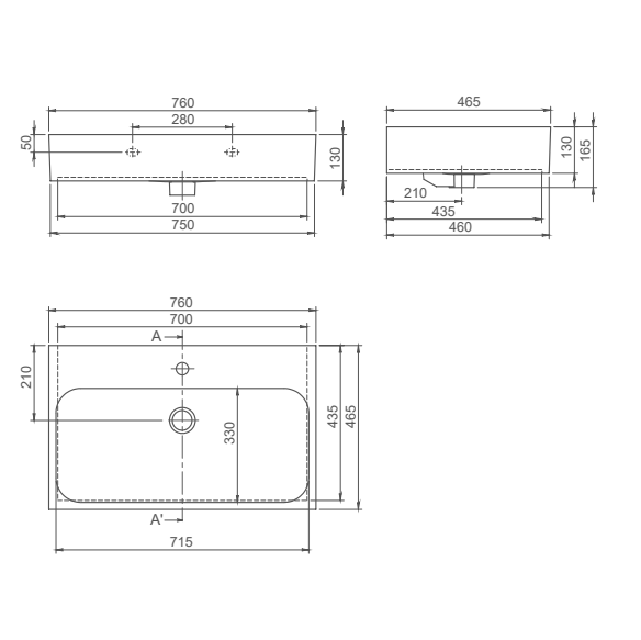Turkuaz CeraStyle Pinto White umivaonik (lavabo) 76x46,5x13 konzolni i nadgradni sa rupom za bateriju i prelivom 80000U