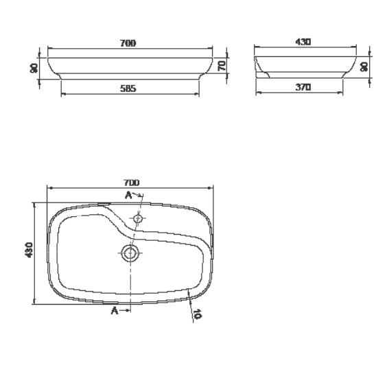 Turkuaz CeraStyle Nova White umivaonik (lavabo) 70x43x9 nadgradni sa rupom za bateriju 74400U