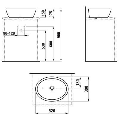 Laufen Pro B White umivaonik (lavabo) 52x39x15 nadgradni sa prelivom 8.1296.4.000.109.1  
