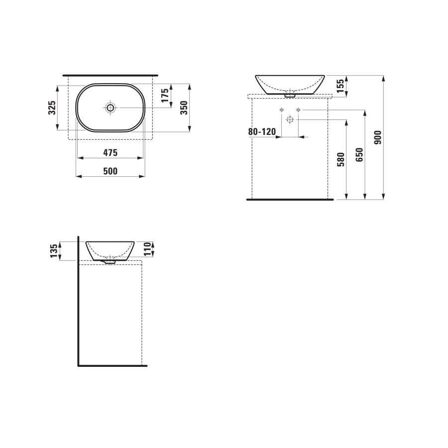 Laufen Lua White umivaonik (lavabo) 50x35x13,5 nadgradni sa prelivom 8.1208.3.000.109.1