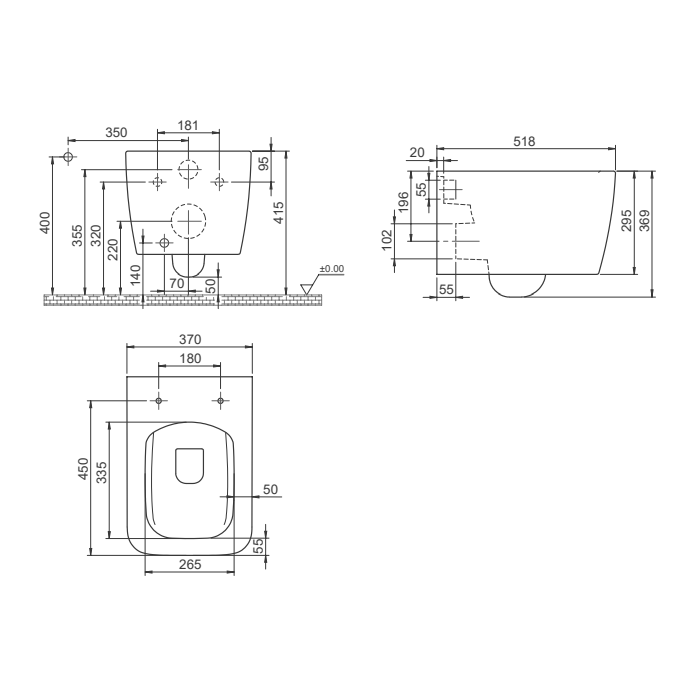Turkuaz CeraStyle Hera White Rimless WC šolja konzolna 37x51,8x36,9 sa ispiračem 19700