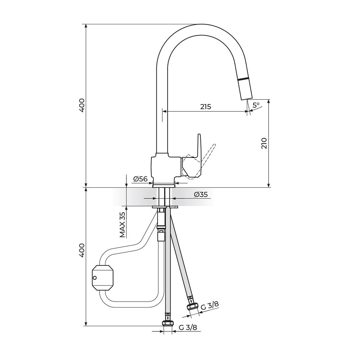 Rosan Cubo 210 Chrome baterija (slavina) za sudoperu sa izvlačnim tušem JC38601