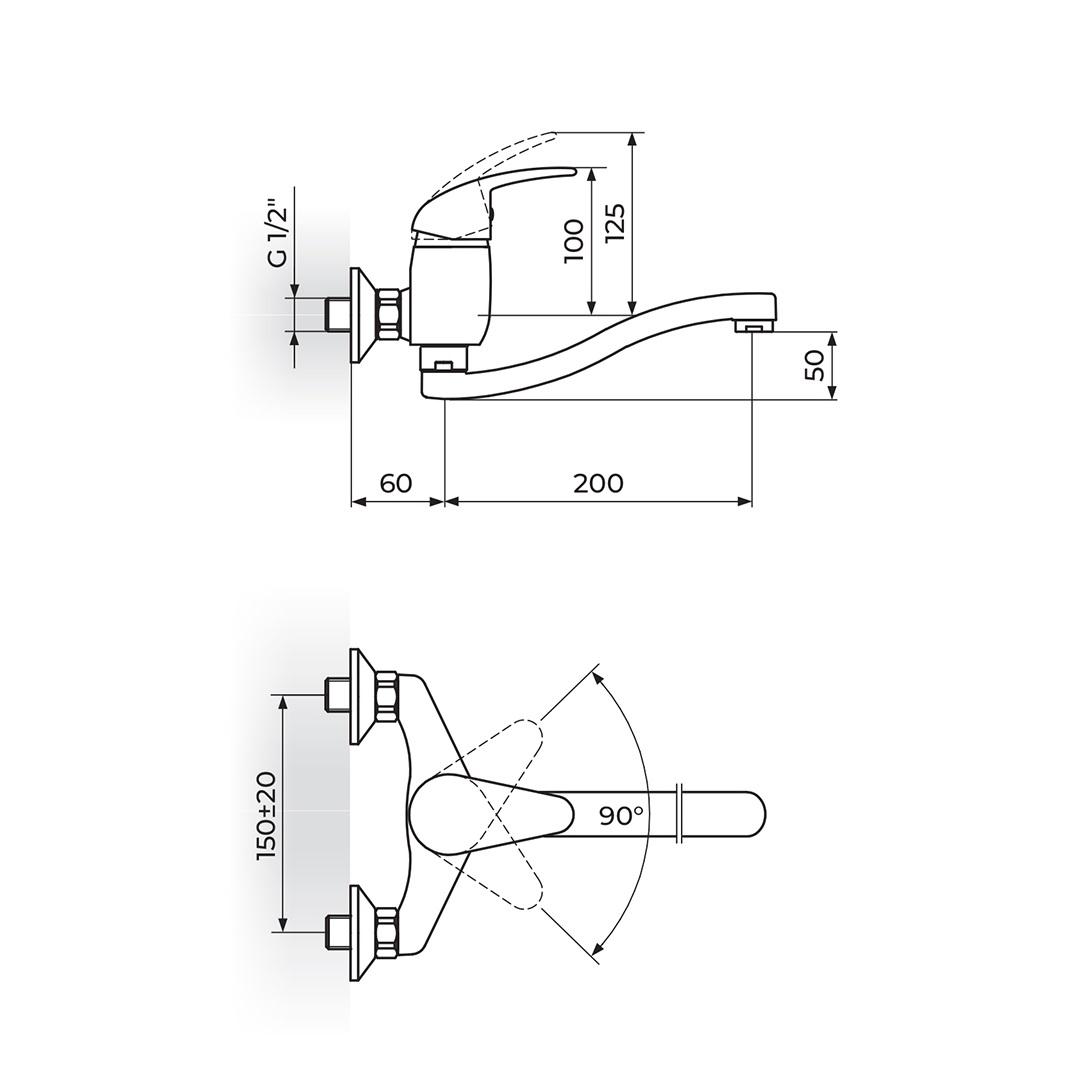 Rosan King 200 Chrome baterija (slavina) zidna za sudoperu/umivaonik J321S20