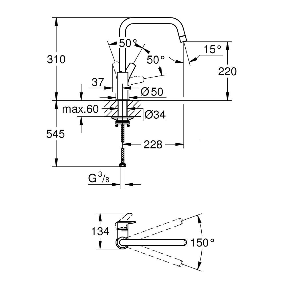 Grohe Eurosmart Black Matt baterija (slavina) za sudoperu 205mm 305672430