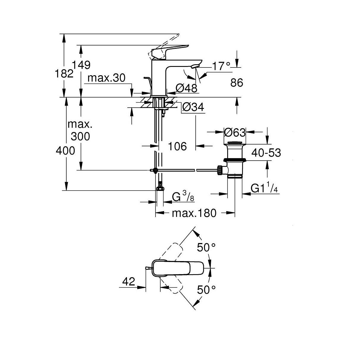 Grohe Cubeo 86 Chrome baterija (slavina) za umivaonik sa odlivnim ventilom sifona pop-up 1016940000