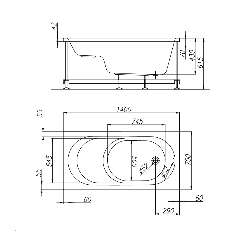 Kolpa San Tamia White 140x70x43 kada za kupanje četvrtasta ugaona sa sedalnim delom ugradna od sanitarnog akrila sa odlivom i prelivom Ø52mm 752940