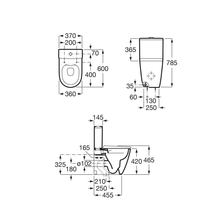 Roca Ona White/Chrome vodokotlić za monoblok 37x14,5x36,5 sa dovodom vode bočno A341680000