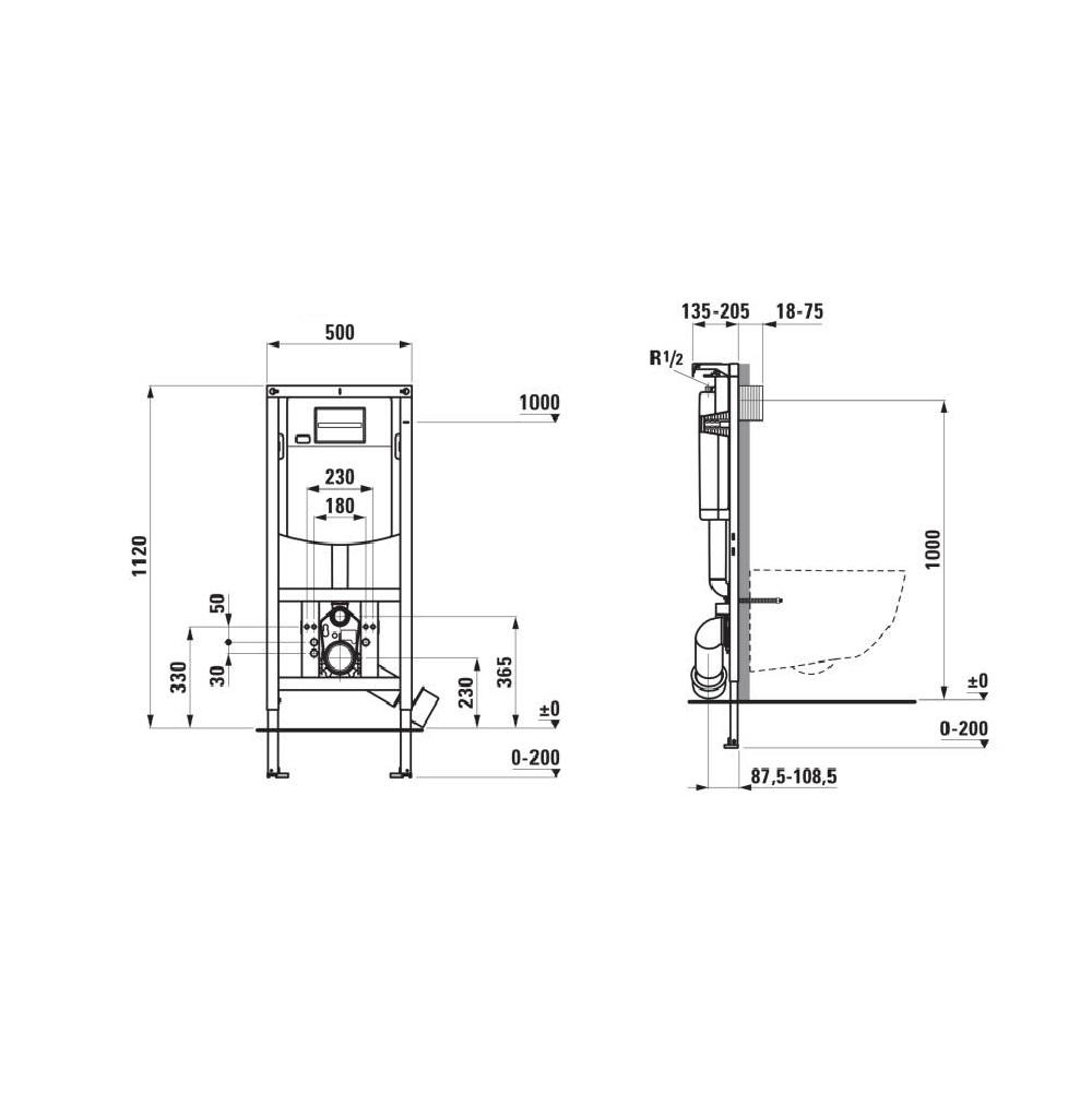 Laufen IneoLink ugradni vodokotlić za konzolnu WC šolju sa setom za kačenje za oblaganje gips-karton pločama 50x13,5-28x112-132 9.2011.4.000.000.1