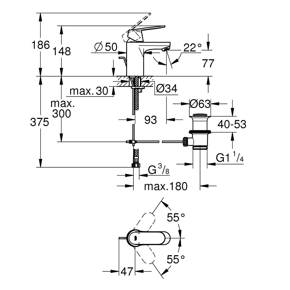 Grohe Eurosmart Cosmopolitan Chrome baterija (slavina) za umivaonik 77mm 3282500E