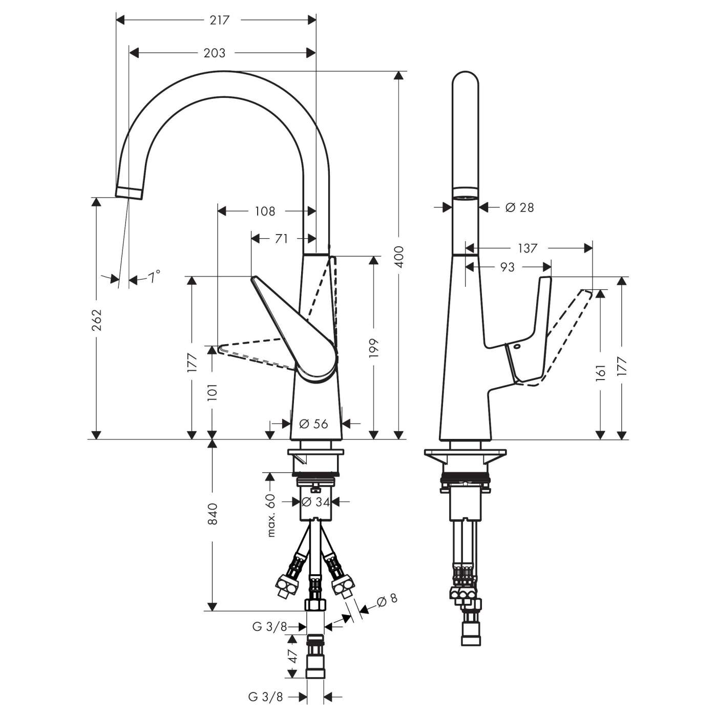 Hansgrohe Talis M51 260 Chrome baterija (slavina) za sudoperu sa 3 cevi 1 mlaz 72812000