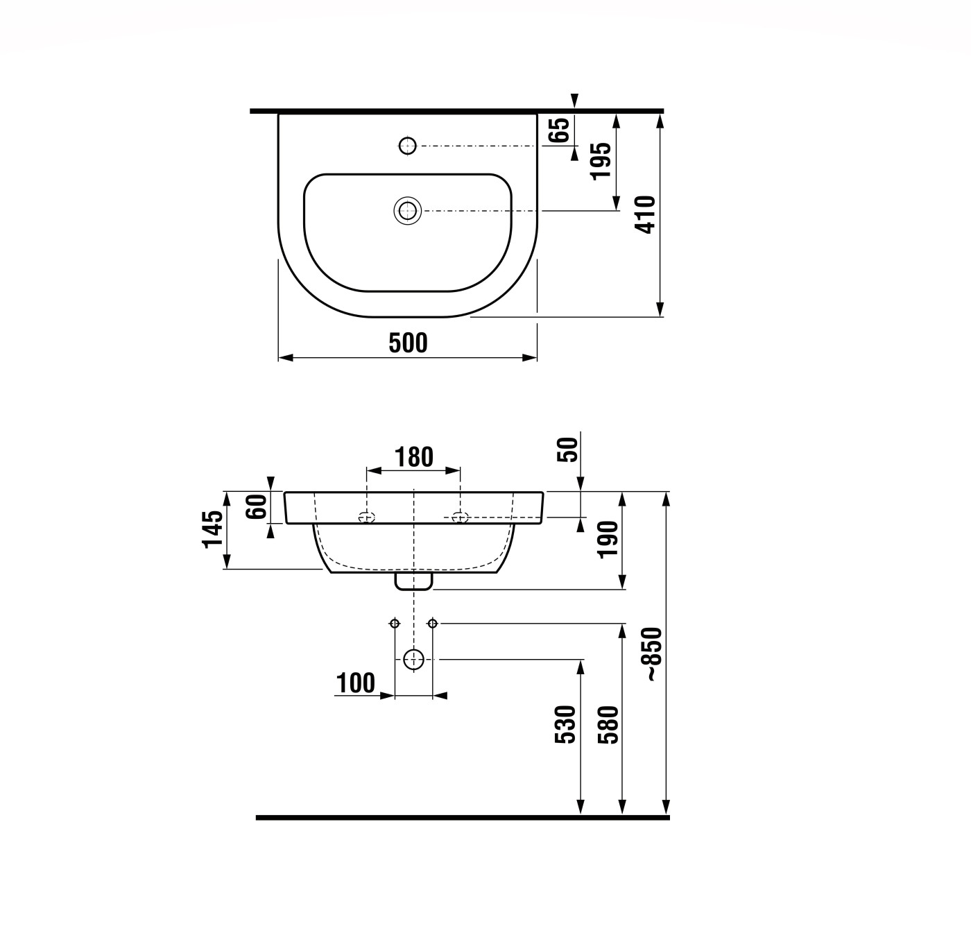 Jika Deep White umivaonik (lavabo) 54x41x0,6 konzolni sa rupom za bateriju i sa prelivom 8.1261.1.000.104.1