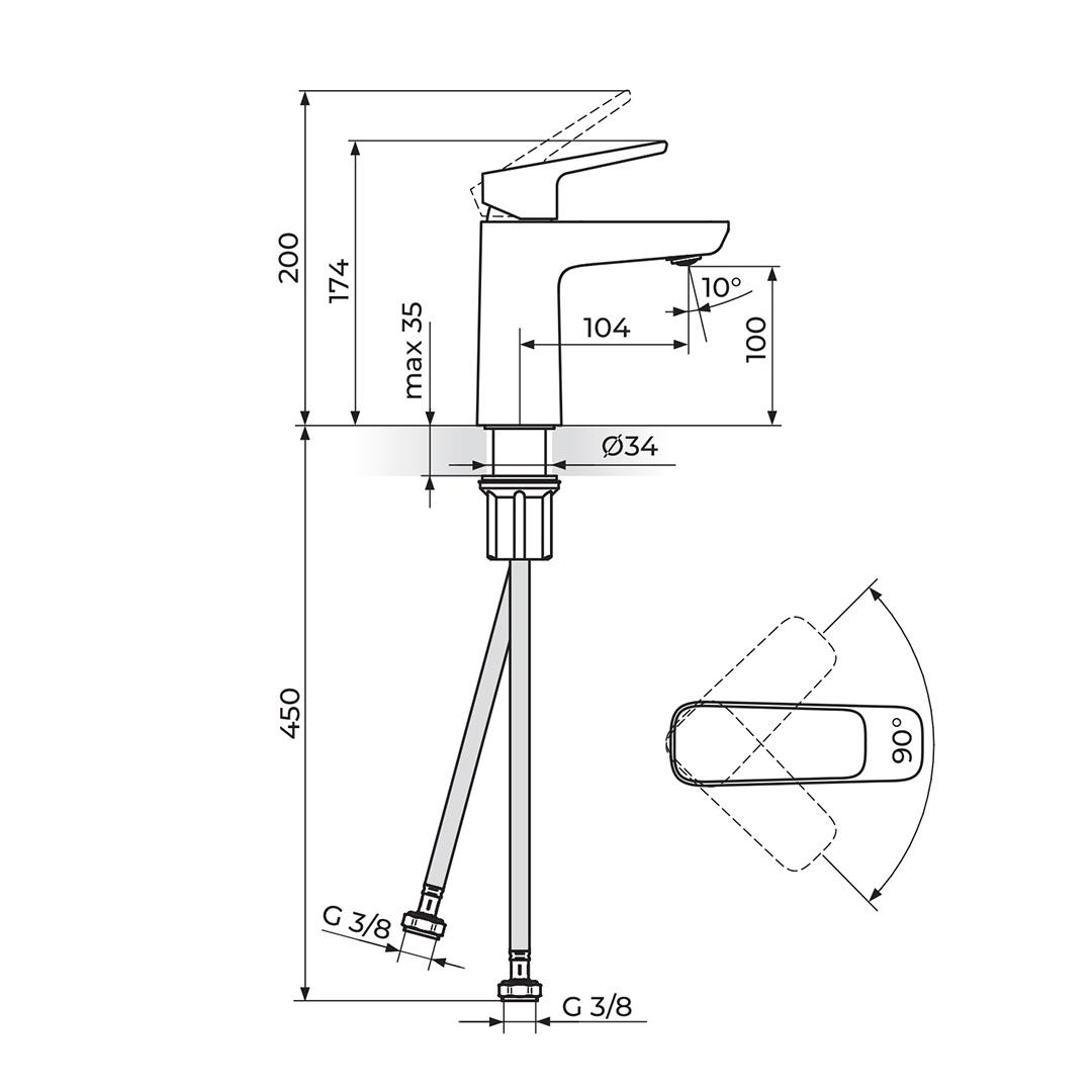 Rosan Stolz 100 White/Chrome baterija (slavina) za umivaonik 130101W