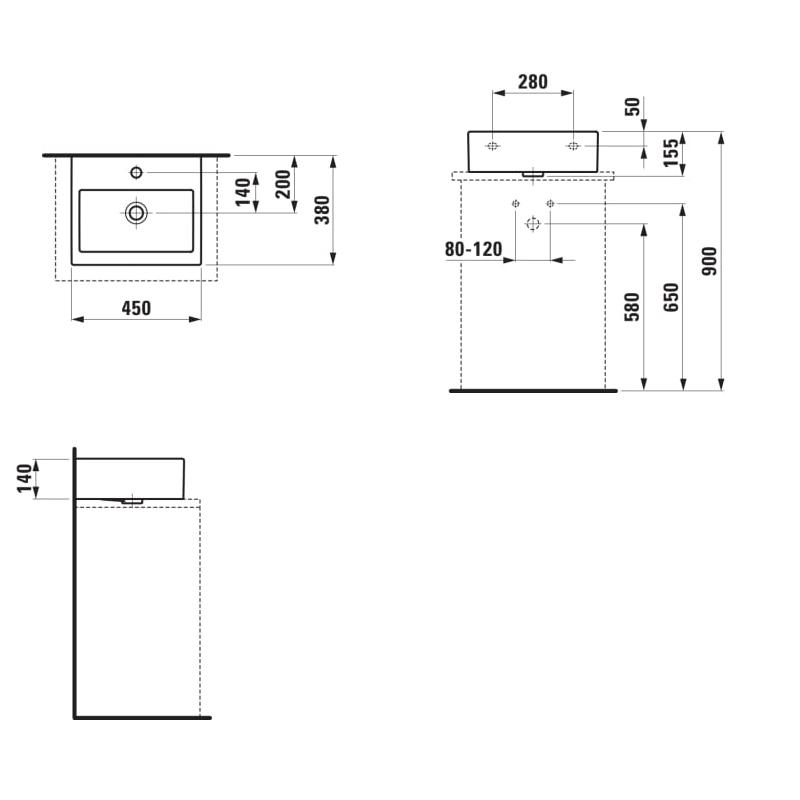Laufen Living City White umivaonik (lavabo) 45x38x15,5 nadgradni sa prelivom 8.1543.3.000.104.1