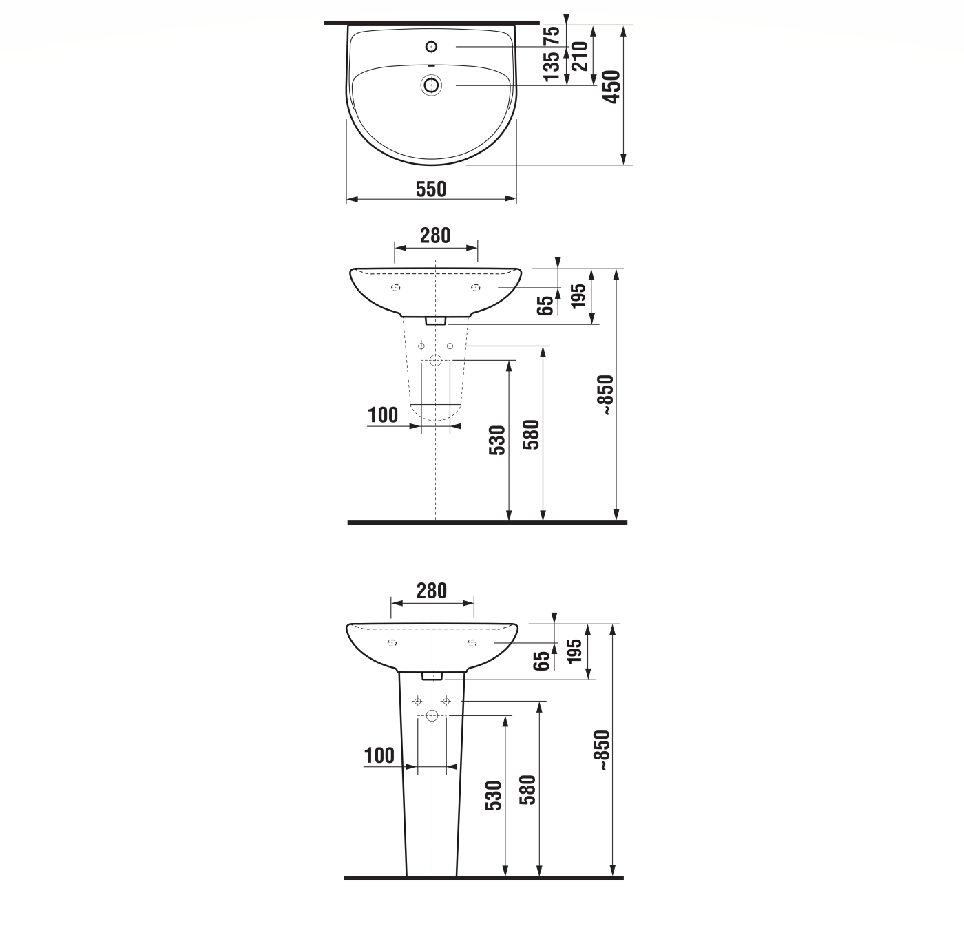 Jika Lyra Plus White umivaonik (lavabo) 55x45x19,5 sa rupom za bateriju i sa prelivom 8.1438.2.000.104.1