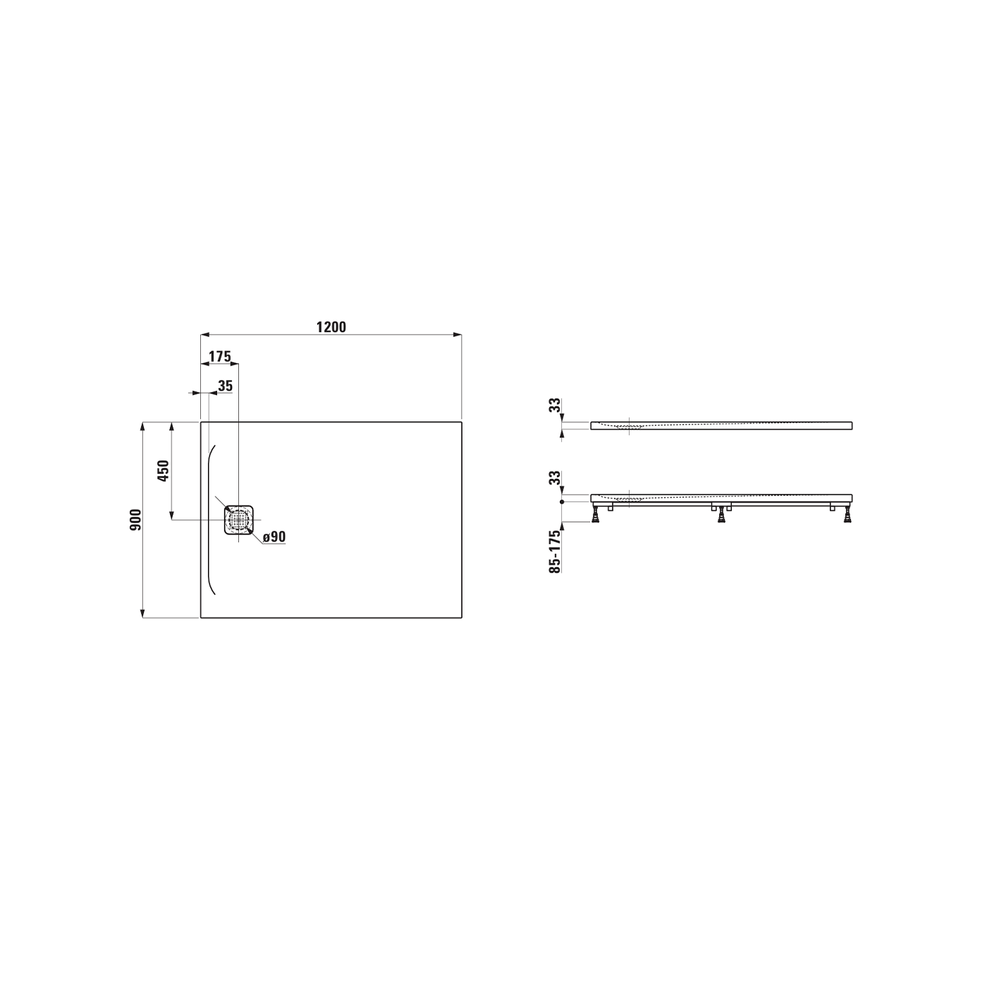 Laufen Pro Marbond White tuš kada 90x120 ugradna ili nadgradna visine 33mm sa poklopcem sifona 2.1095.8.000.000.1