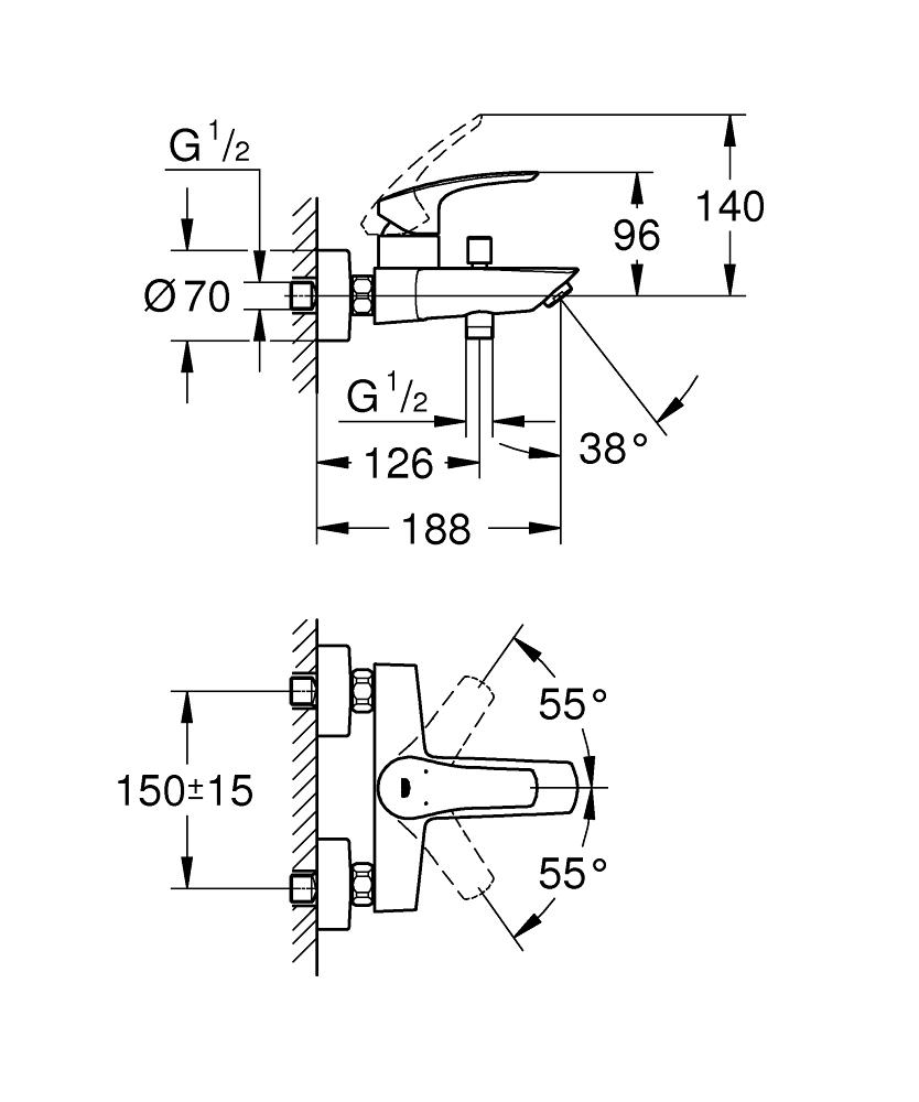 Grohe Eurosmart Chrome baterija (slavina) za tuš sa izlivom 33300003