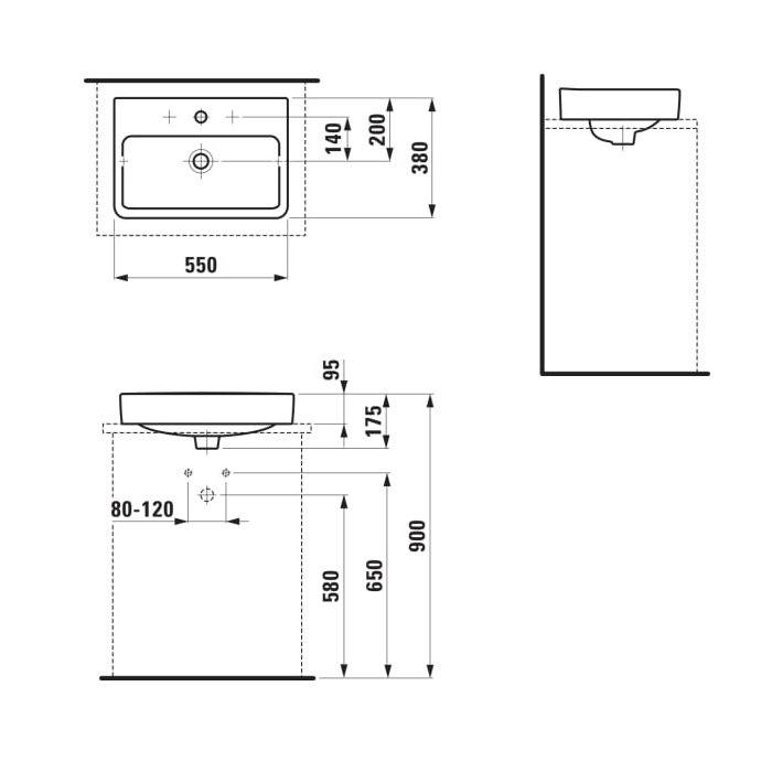 Laufen Pro S White umivaonik (lavabo) 55x38x9,5 konzolni sa rupom za bateriju 8.1295.2.000.104.1