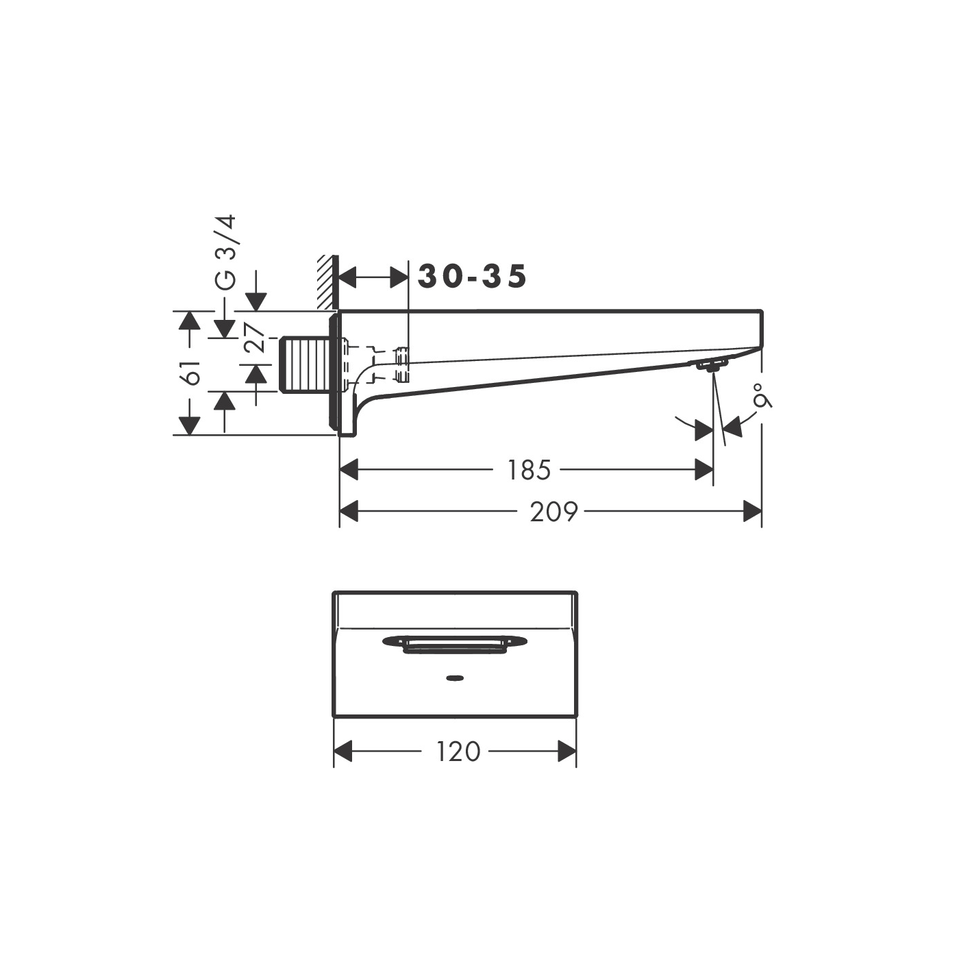 Hansgrohe Metropol 210 Matt White izliv zidni 32543700