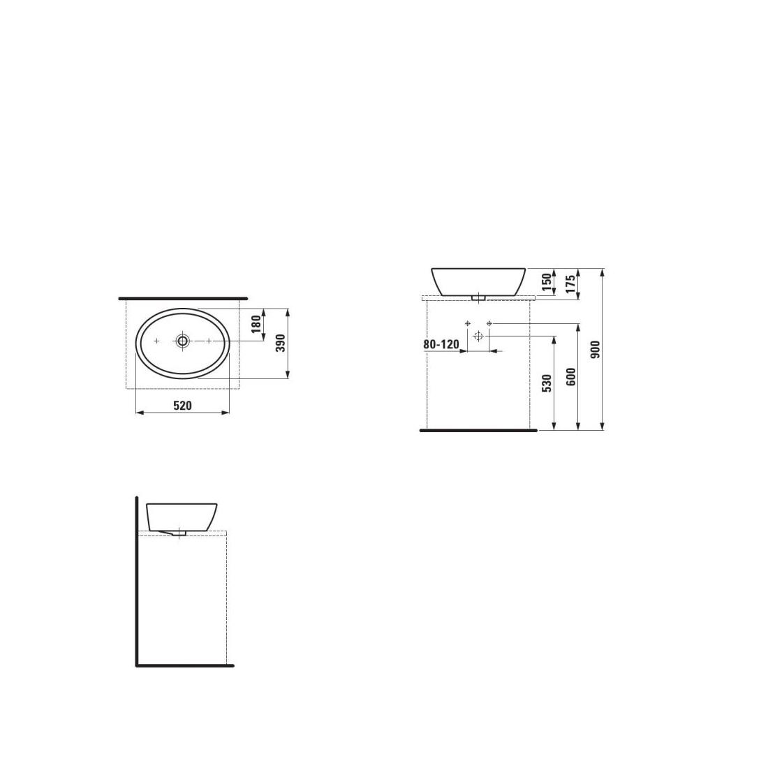 Laufen Pro B White umivaonik (lavabo) 52x39x15 nadgaradni ovalni 8.1296.4.000.112.1