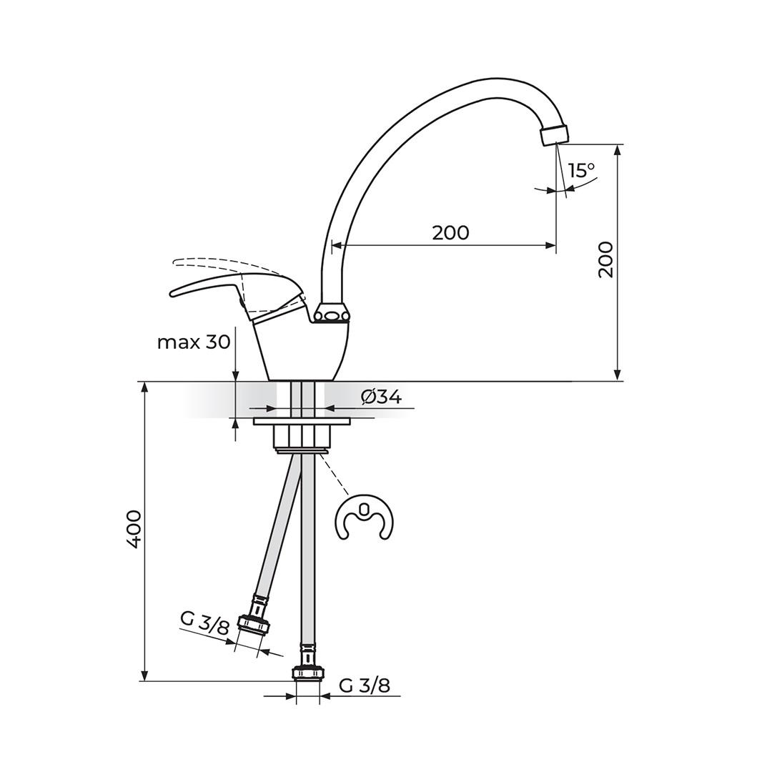 Rosan King 200 Chrome baterija (slavna) za sudoperu sa pokretnim izlivom J382101