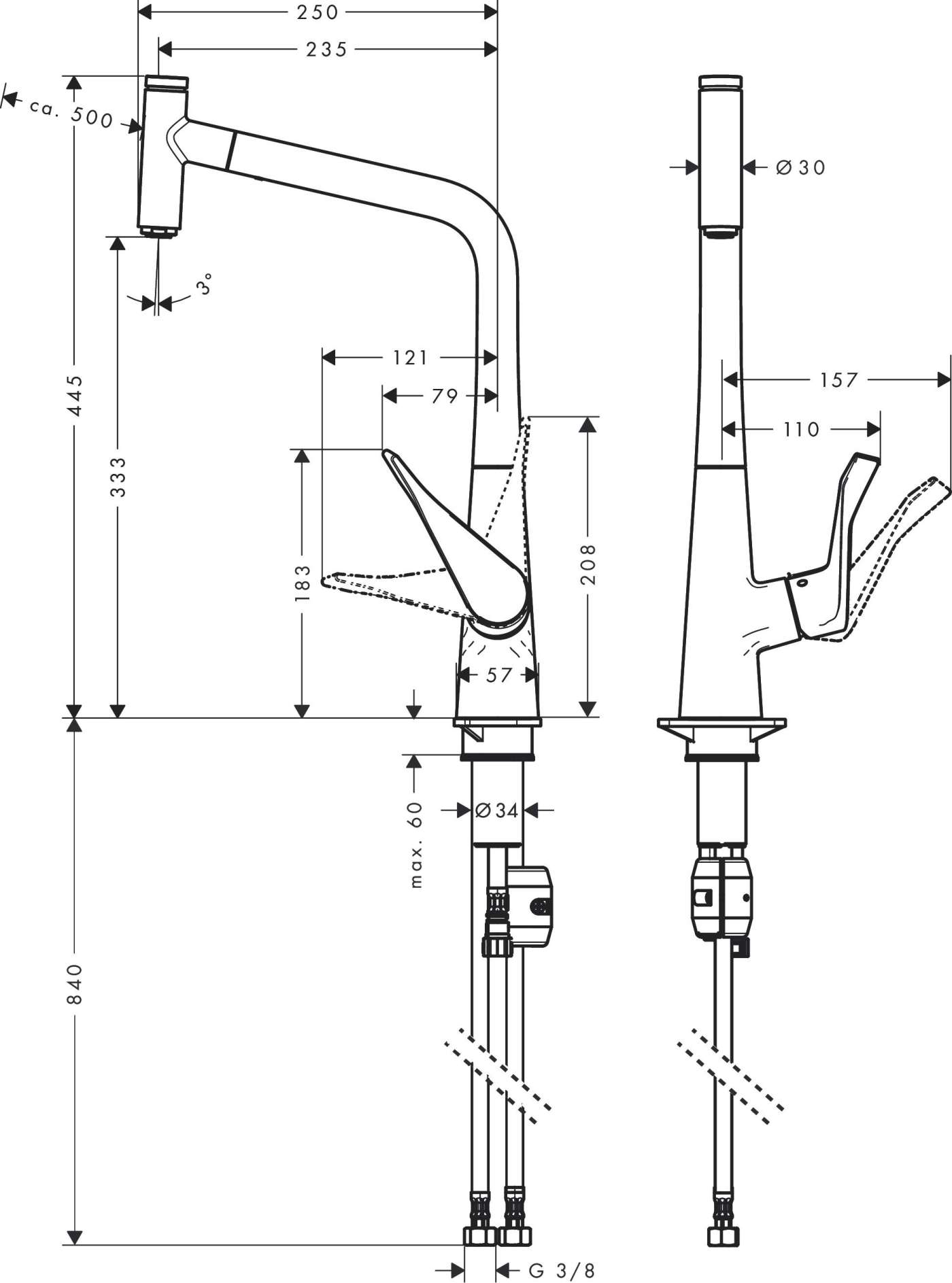 Hansgrohe Metris Select 320 Chrome baterija (slavina) za sudoperu sa izvlačećim tušem 1 mlaz 14884000