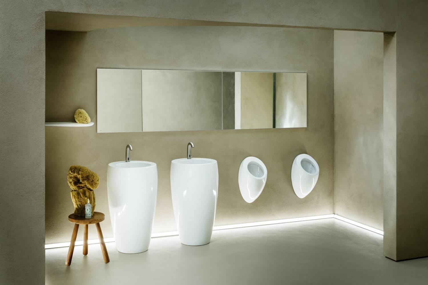 Laufen Il Bagno Alessi White LCC umivaonik (lavabo) 53x53x90 samostojeci, okruglog oblika i keramickim poklopcem ventila sa integrisanim postoljem 8.1197.2.400.109.1