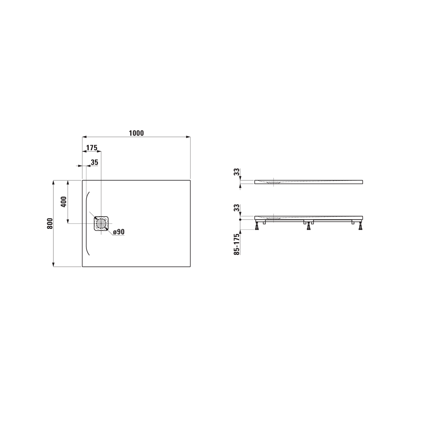 Laufen Pro Marbond White tuš kada 100x80 ugradna ili nadgradna visine 33mm sa poklopcem sifona 2.1095.1.000.000.1