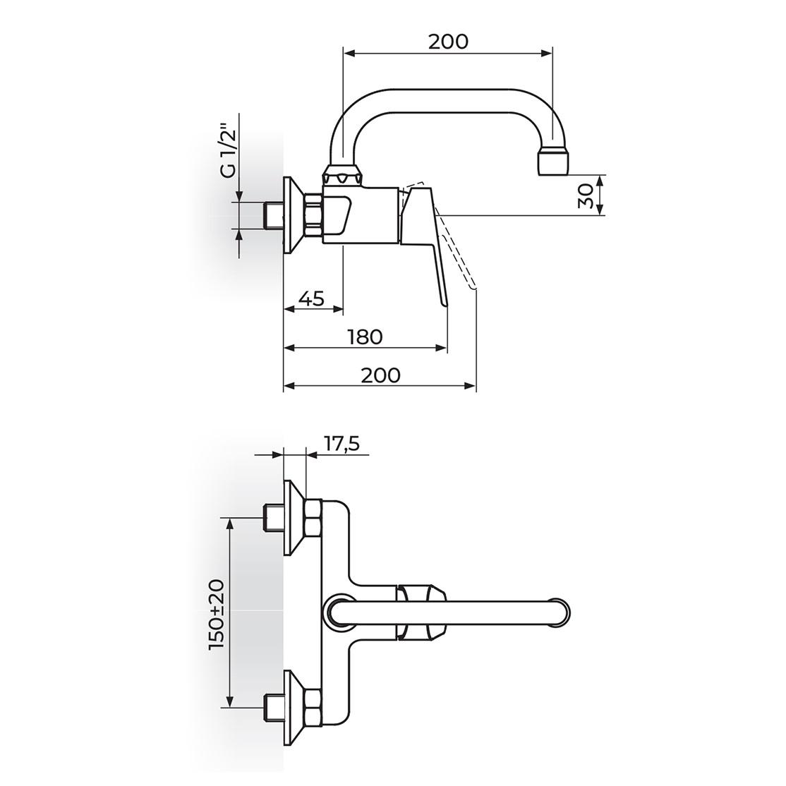 Rosan Smart 245 Chrome baterija (slavina) za umivaonik/sudoperu zidna sa pokretnim gornjim izlivom JA321003