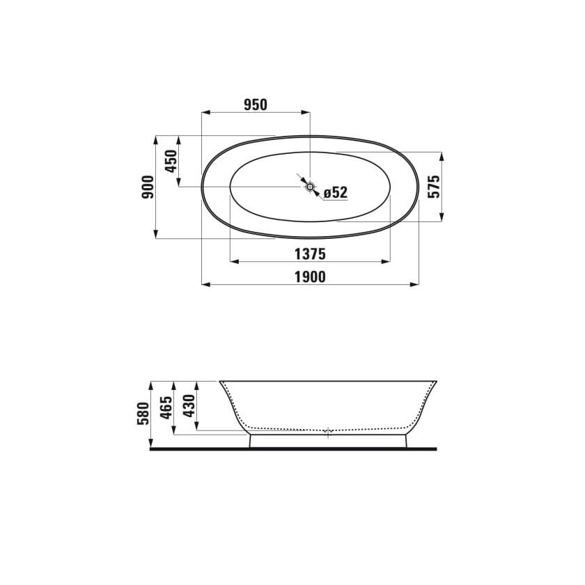 Laufen New Classic White kada 190x90x58 samostojeća sa prelivom 2.2085.2.000.000.1