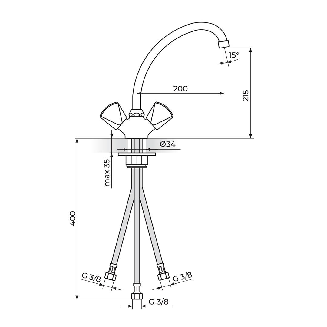 Rosan Klasik 215/200 Chrome baterija (slavina) za sudoperu sa 3 cevi K26101
