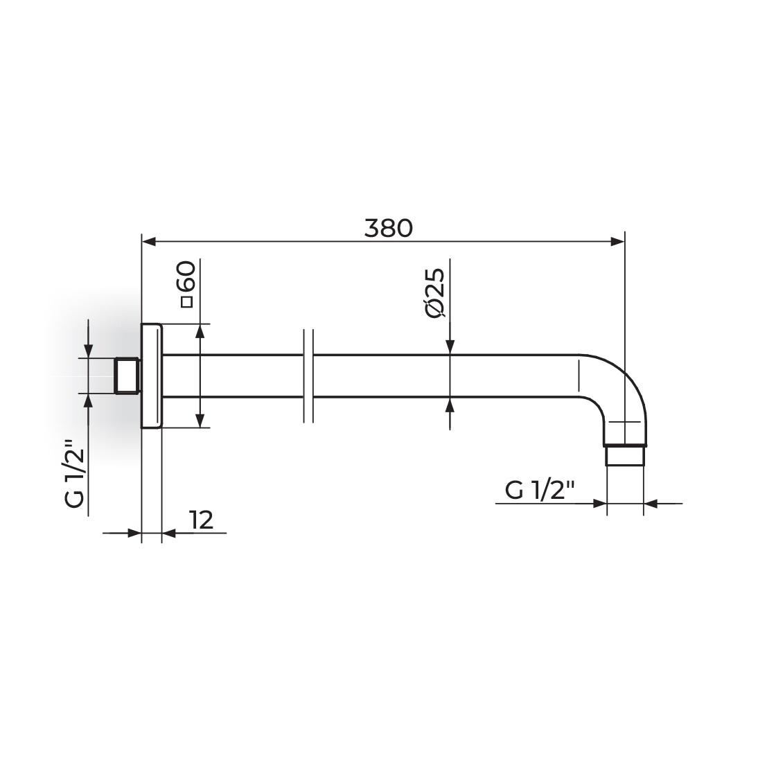 Rosan 380 Chrome zidni držač nadglavnog tuša sa četvrtastom rozetom PTRKUZ5